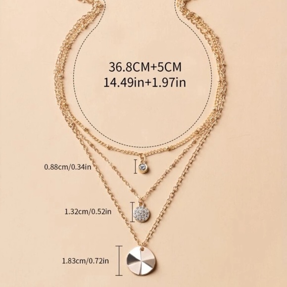 3 Layer Gold Pendant Necklace with Rhinestones - Picture 4 of 5